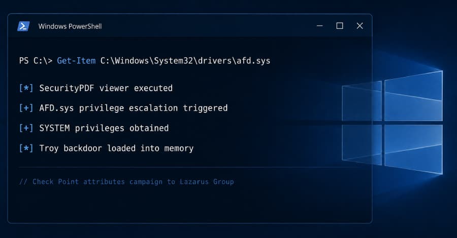 Lazarus explota una vulnerabilidad zero-day de Windows para obtener acceso al sistema y desplegar un backdoor.