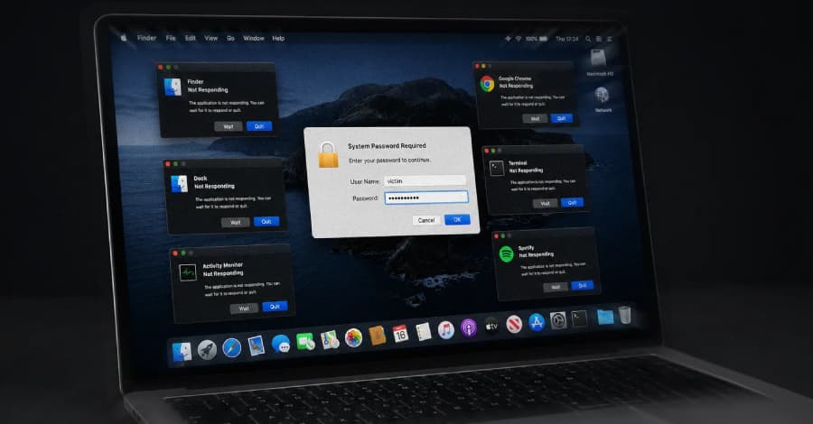 Nuevo ladrón de macOS ClickLock cierra aplicaciones cada 210 ms hasta que las víctimas escriben su contraseña.